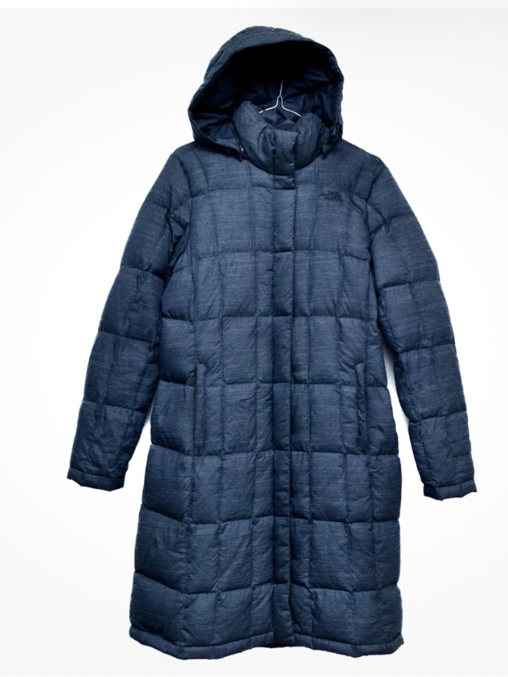The North Face Metropolis 550 Goose down Quilted Navy Hooded Long Puffer Coat M